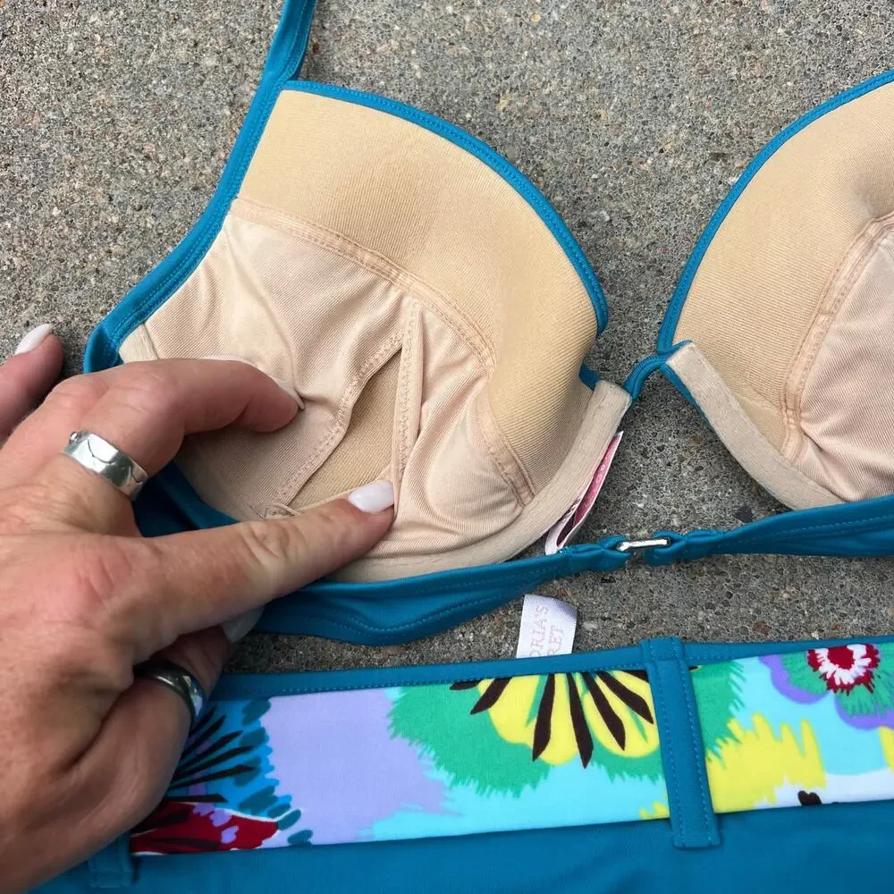Vintage Y2K Victoria's Secret XL 4 FOUR PIECE Swim Triangle Bikini Set w Skirt